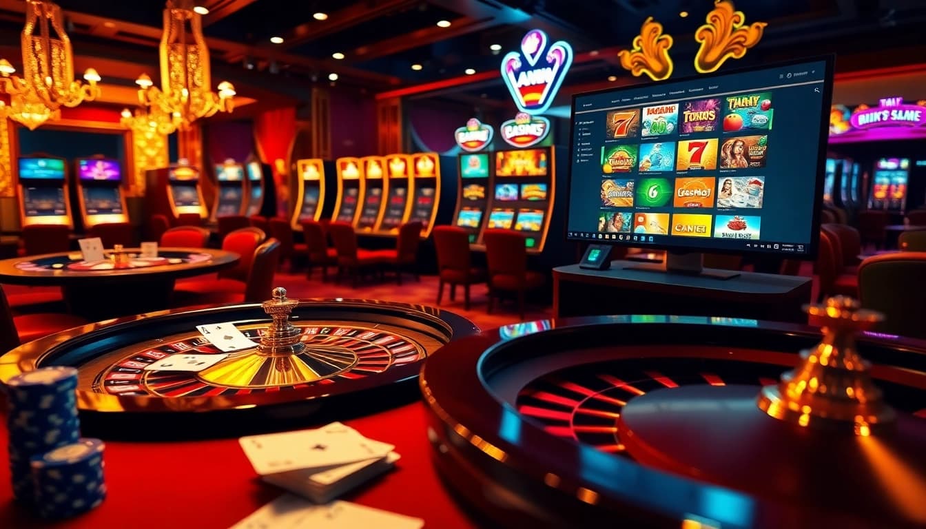 Engaging online gambling scene representing https://rikvip11.info/ with poker chips and a roulette wheel.