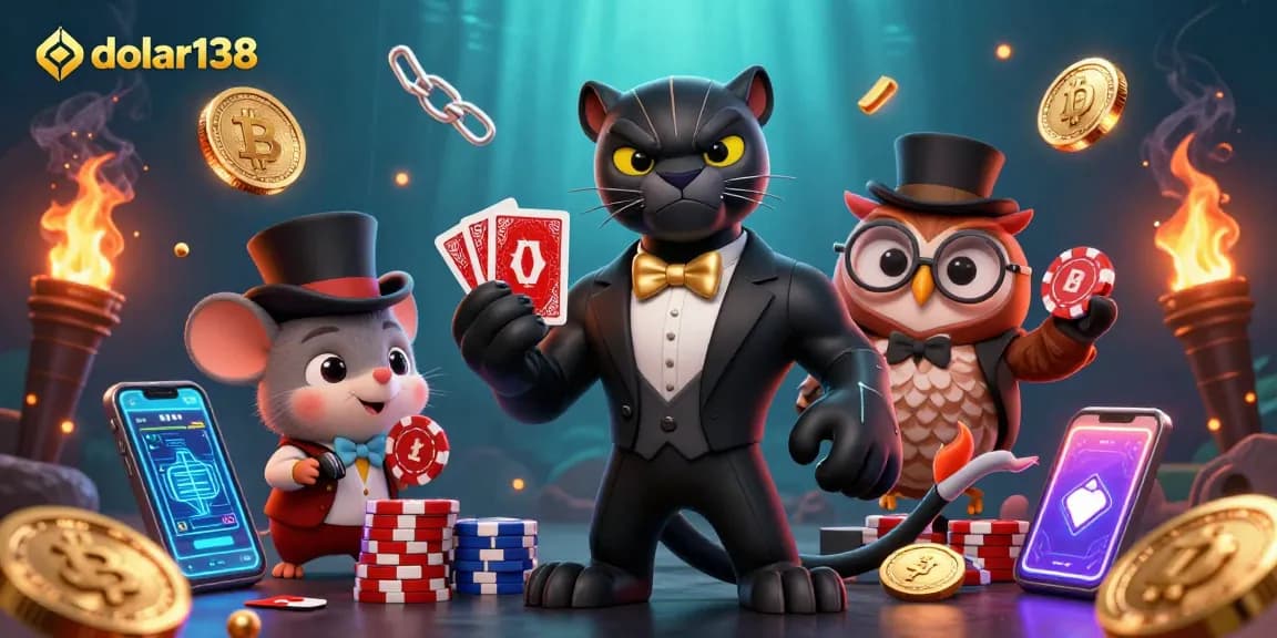 Engage in thrilling action with dolar138 while stylish characters deal cards amidst vibrant crypto elements.