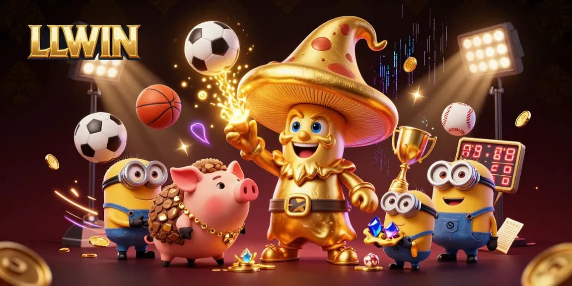Experience thrilling gaming opportunities at LLWIN with golden characters and vibrant casino elements.