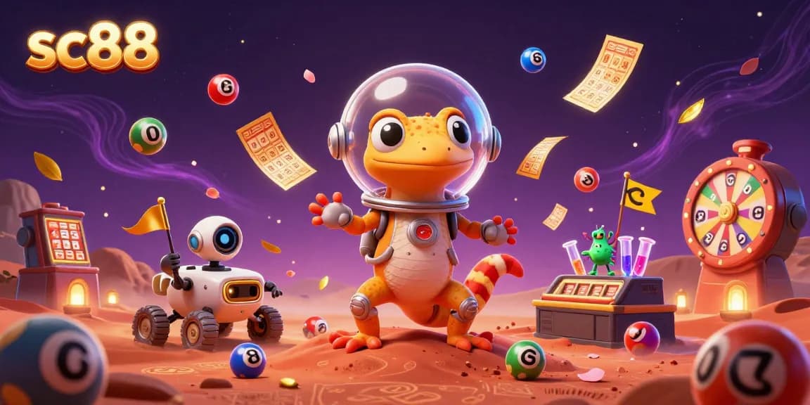 Experience sc88's vibrant casino adventure with a Martian gecko and dynamic lottery elements.