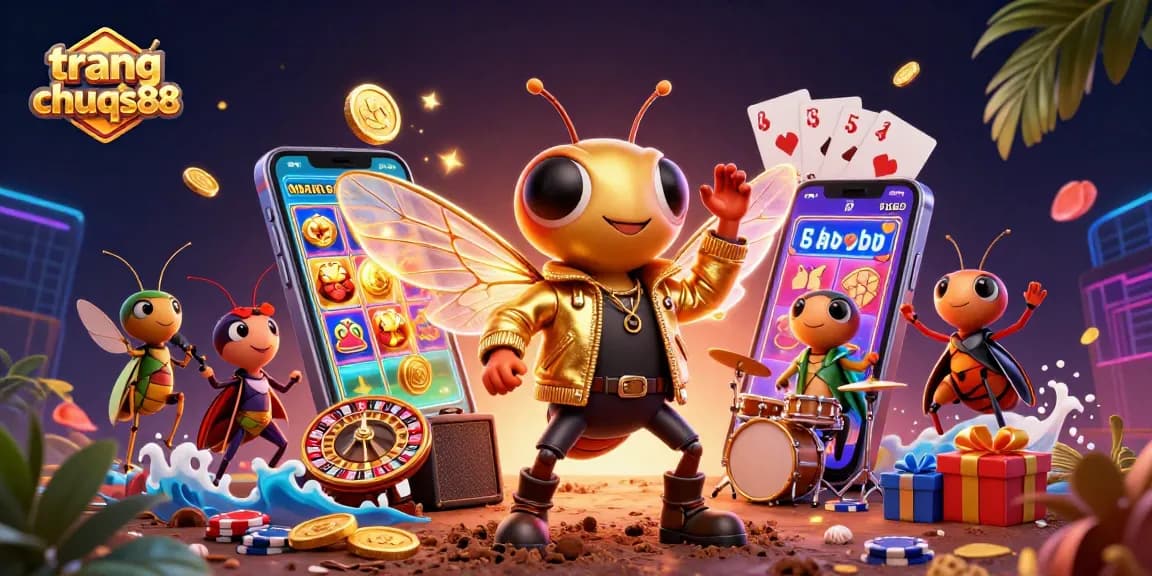 Engage in the thrilling world of trang chu qs88 with a dynamic scene of a rock star and vibrant casino elements.