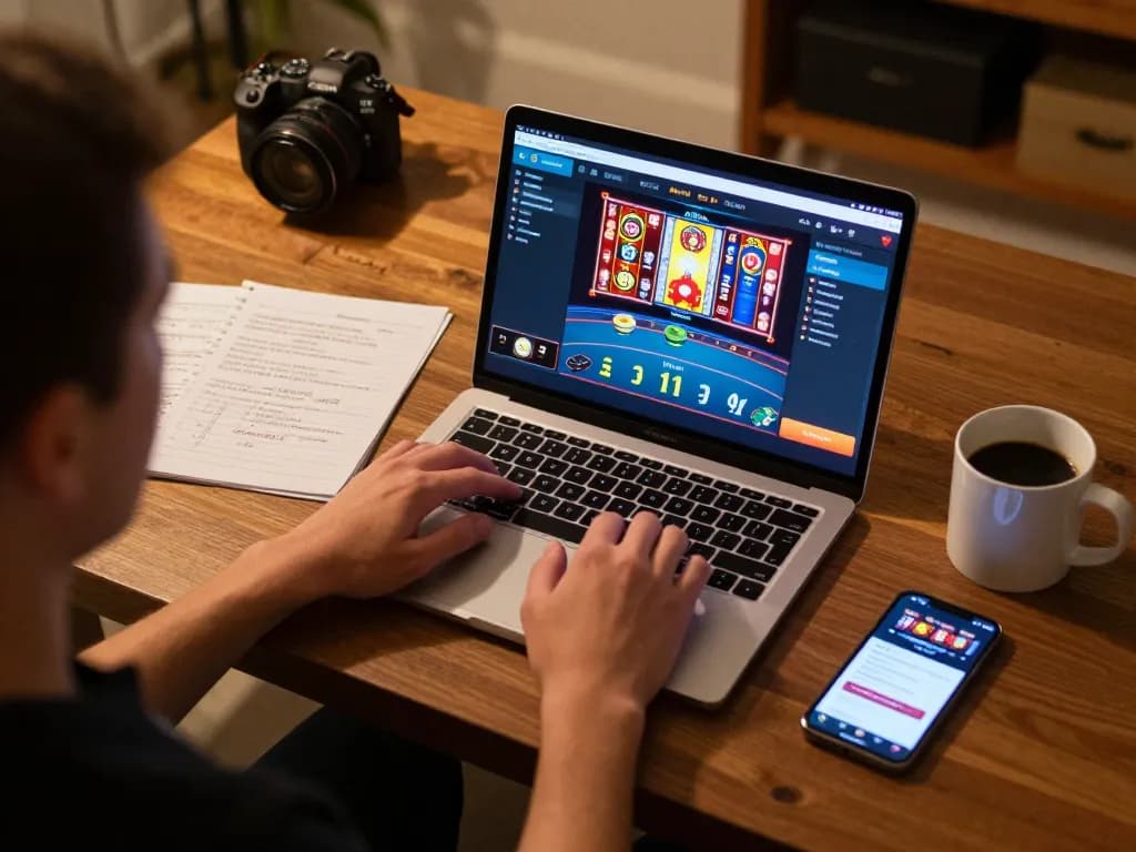 Player enjoying strategic online casino games with 789club interface displayed on laptop.