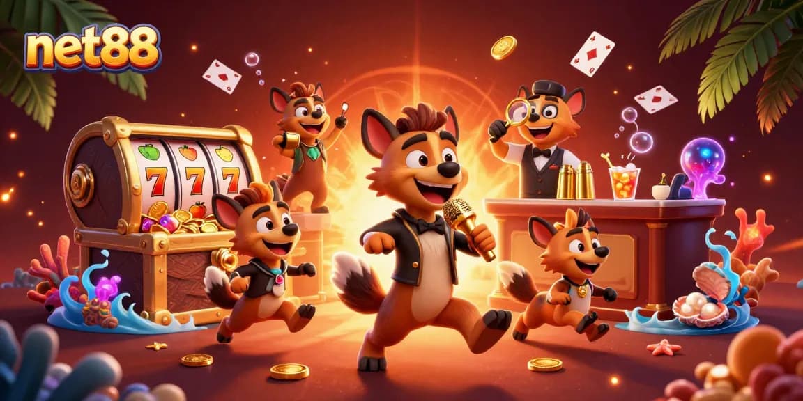 Join the fun at net88 with hyenas in a comedy casino scene featuring gambling elements.