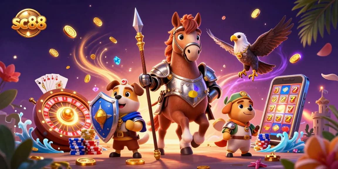 Engage with sc88 gaming scene featuring animated characters and casino-themed elements.