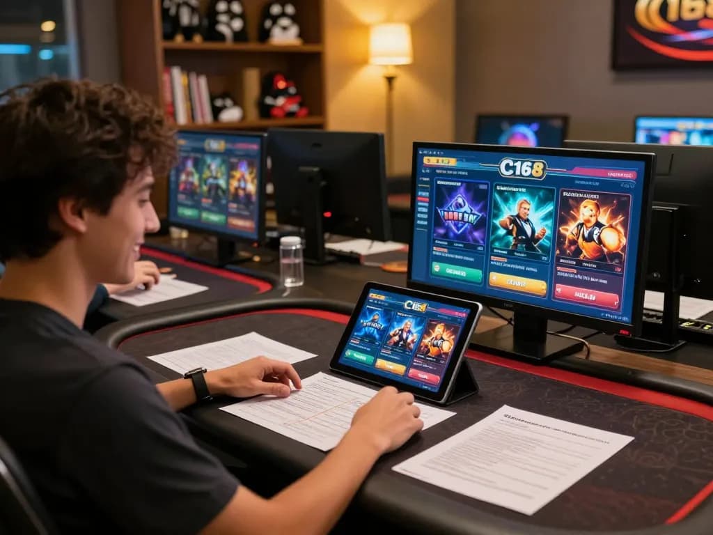 Player engaging with online games at C168's platform, creating a strategic gaming experience.