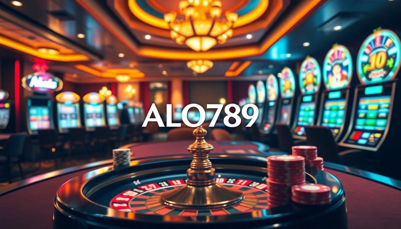A lively ALO789 casino scene showing players at a poker table and a spinning roulette wheel