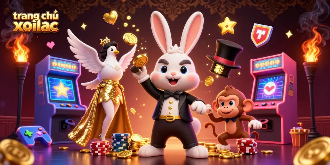 Watch exciting gameplay at trang chủ xoilac with a lively scene of a magician, dove, and monkey amidst casino elements.