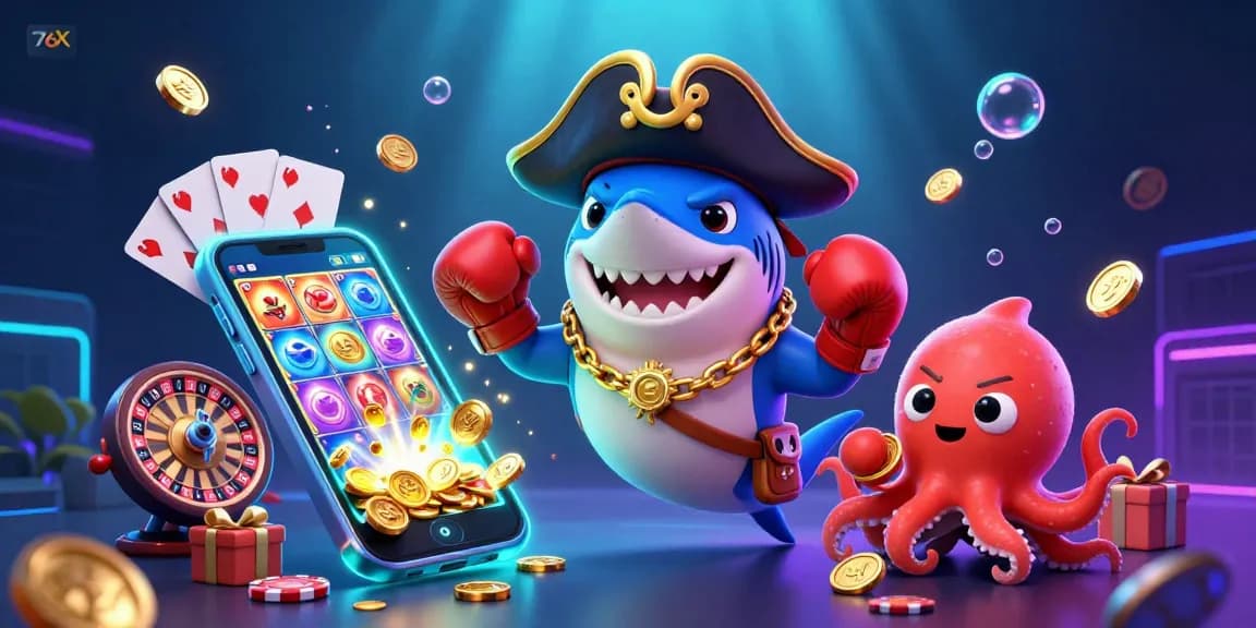 Experience thrilling slot gameplay with the 76x pirate shark and treasure-holding octopus.