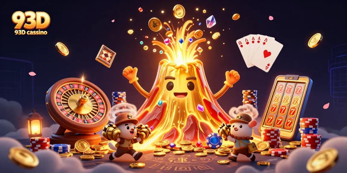 93D entrar 93D cassino: ilustração de cassino 3D colorida com personagens e jogos vibrantes