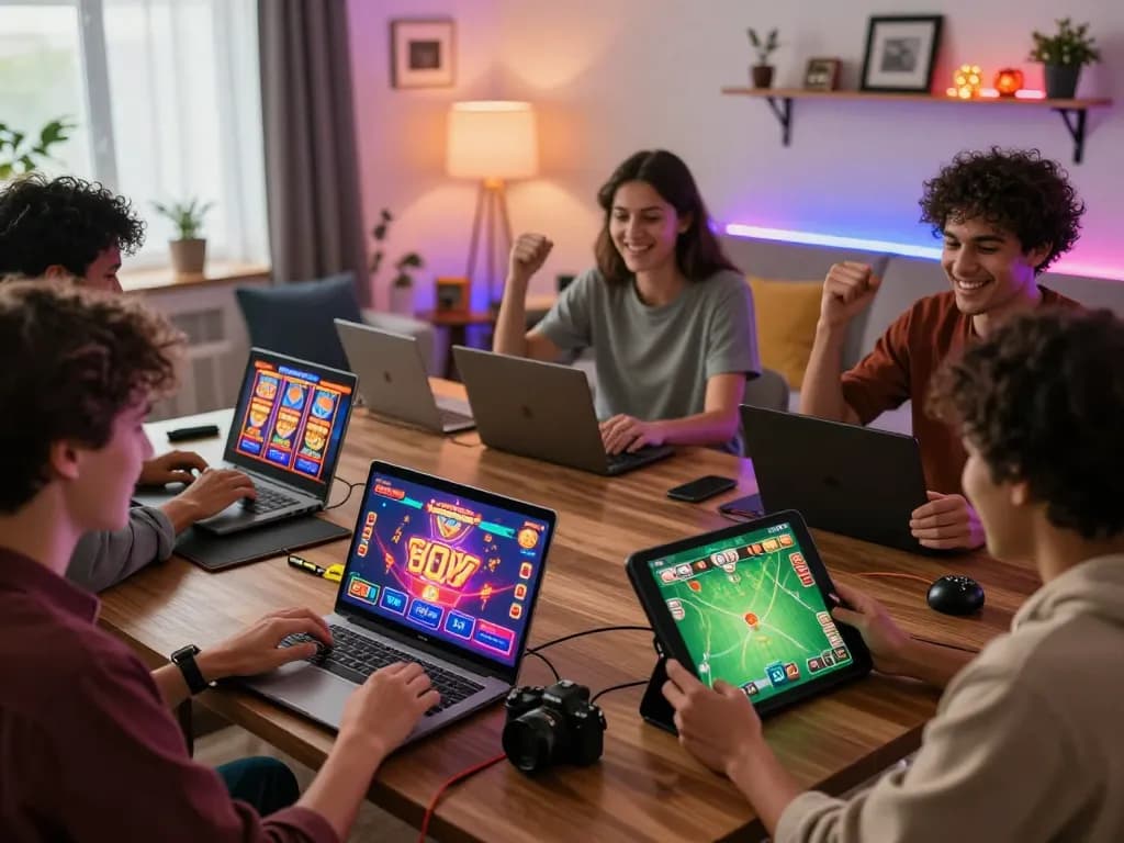 Exciting gaming scene at HH55 with diverse players enjoying online games in a cozy atmosphere.