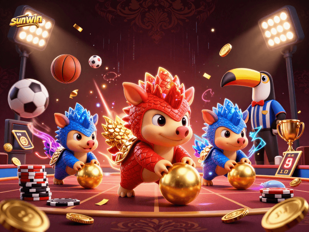 Experience thrilling action with sunwin, as pangolins bowl through poker chips in a dynamic casino scene.