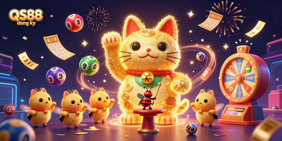 Engage with QS88 dang ky for dynamic lottery fun with vibrant casino-themed illustration.