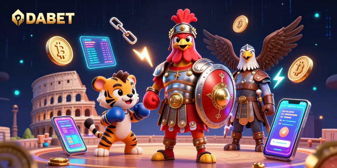 DABET offers exciting gameplay with a gladiator rooster and engaging crypto elements in an online casino setting.