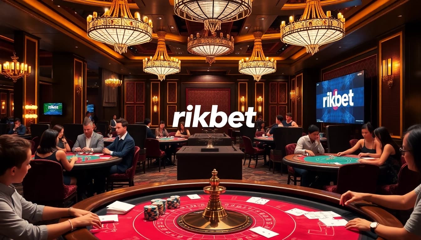 High-stakes players enjoying a game at rikbet's luxurious casino tables.