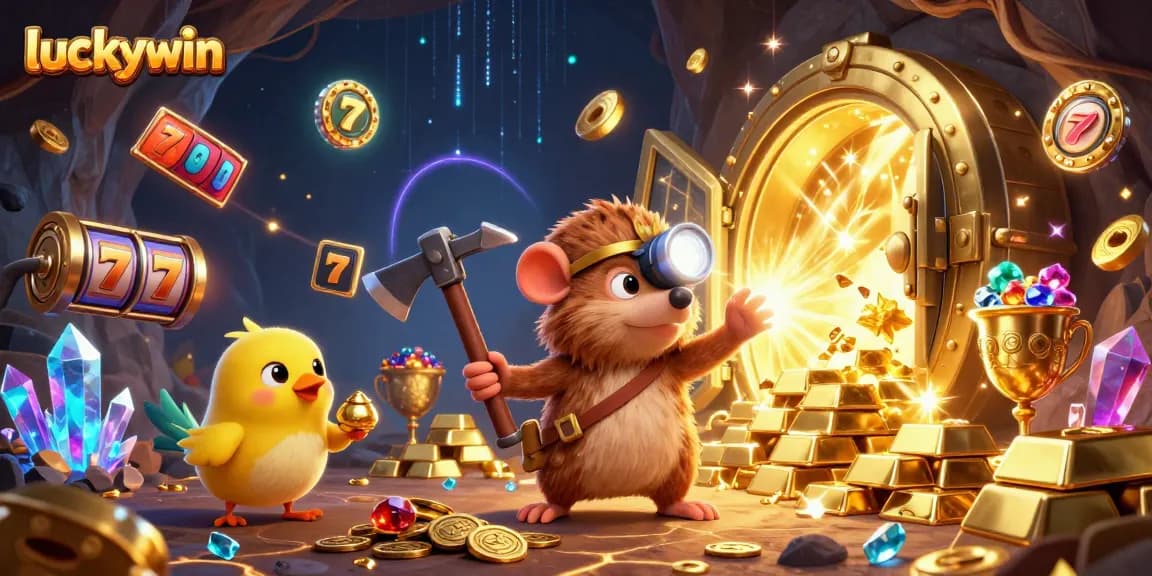 Experience the thrill of winning at luckywin with a 3D treasure hunt filled with jackpots and gems.