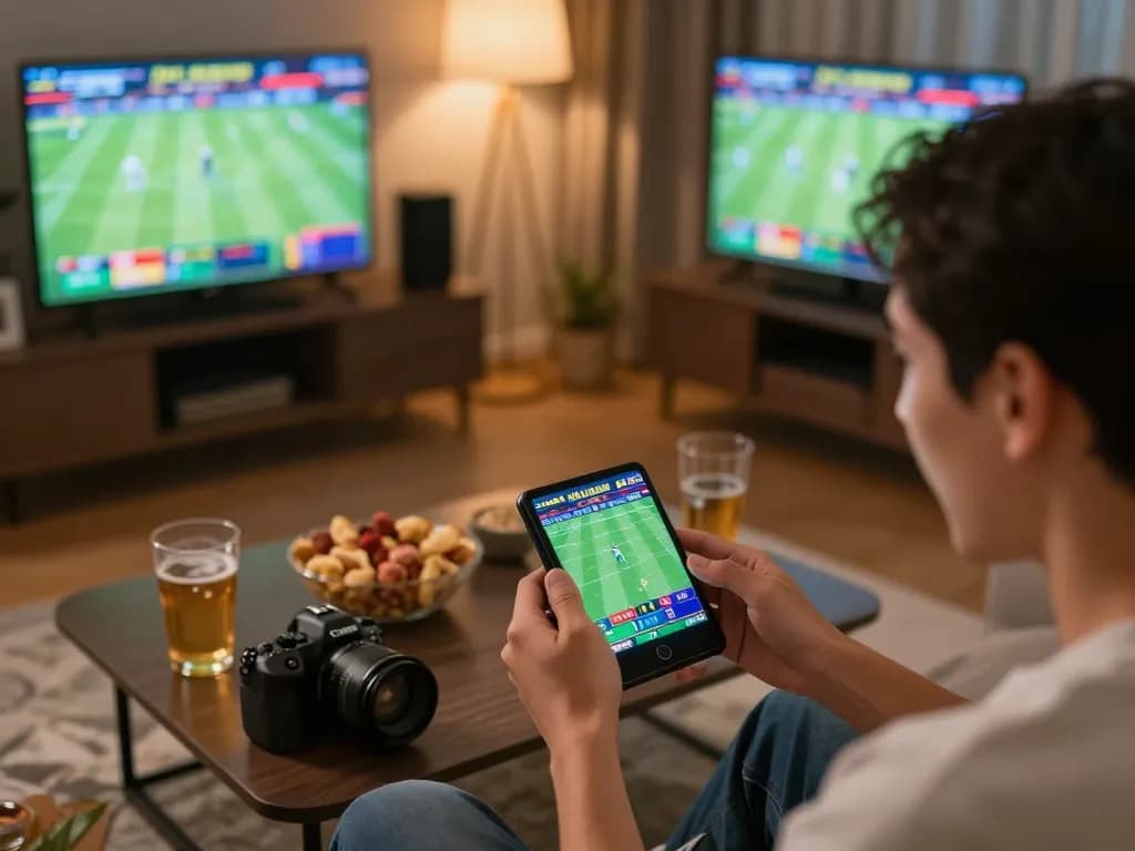 Kèo nhà cái hôm nay highlights thrilling sports betting activity on mobile device in a cozy setting.