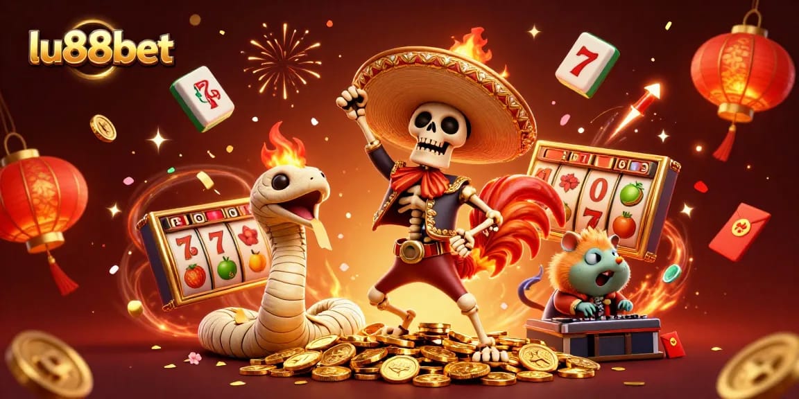 Experience thrilling moments at lu88bet with an exciting scene of festive celebration and casino elements.