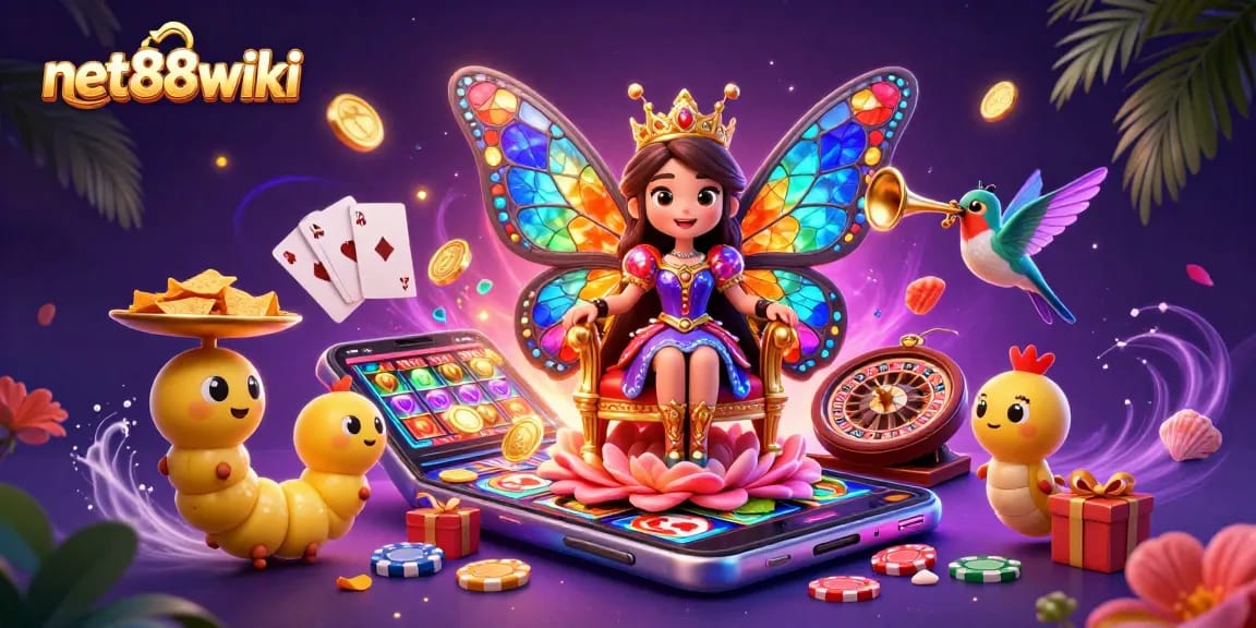 Experience exciting betting adventures with net88wiki in a vibrant, immersive casino scene filled with colorful game elements.