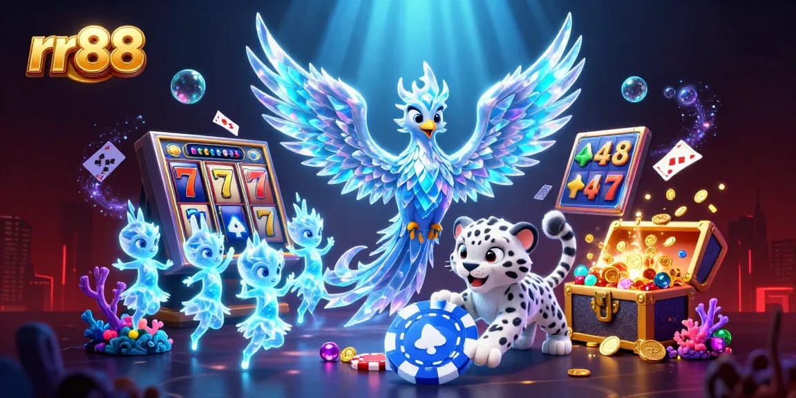 Experience exciting gameplay at rr88 with an enchanting ice phoenix, jackpot elements, and vibrant casino visuals.