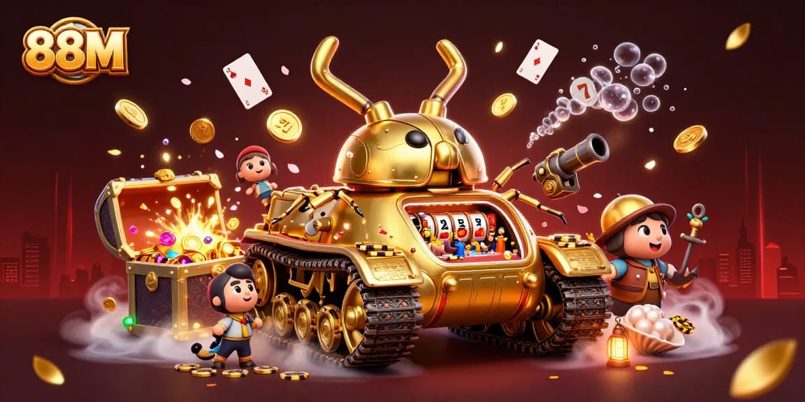 Experience thrilling gaming action with 88M in a miniature casino scene featuring dynamic elements.