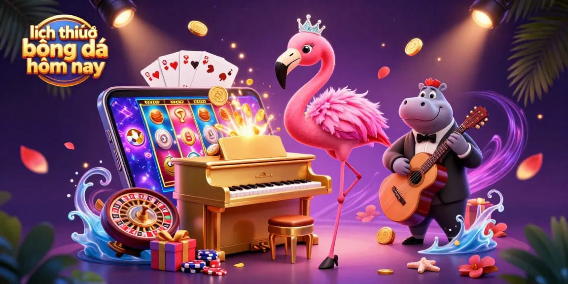 Engaging illustration highlighting "lịch thi đấu bóng đá hôm nay" with cartoon casino elements for dynamic betting experiences.