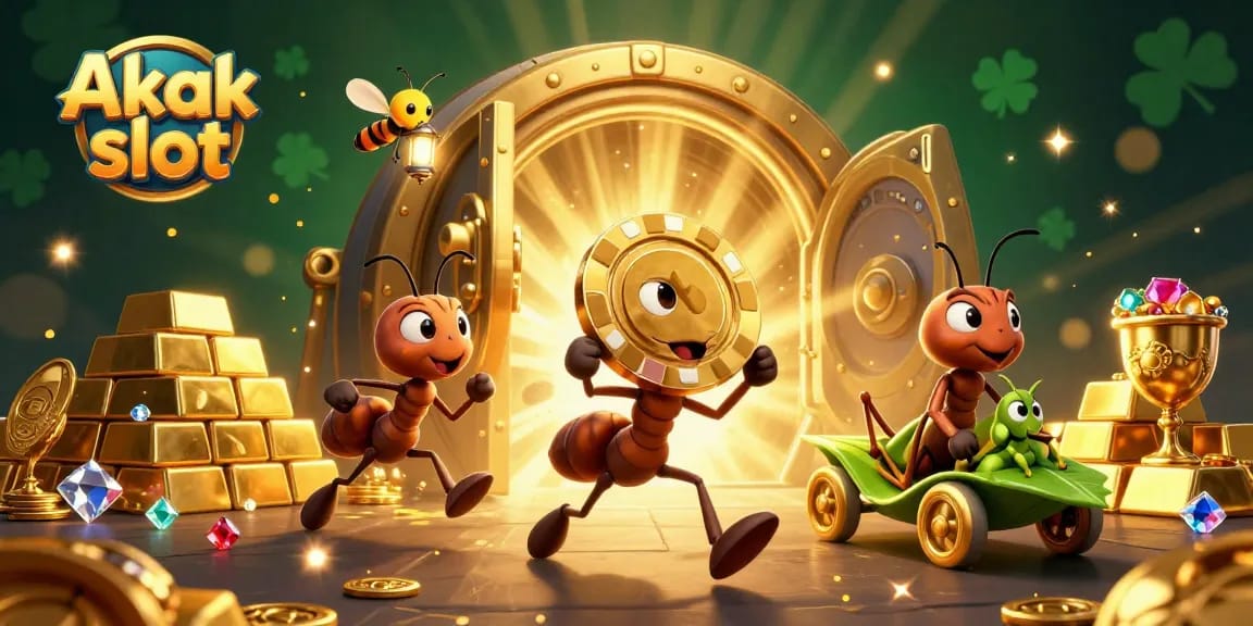 Ganhe jogando slots com Akak slot em uma cena divertida e vibrante de um cassino online.