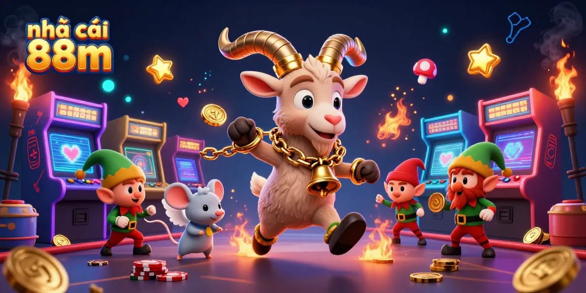 Play with excitement at nhà cái 88m as festive characters liven up a vibrant casino scene.