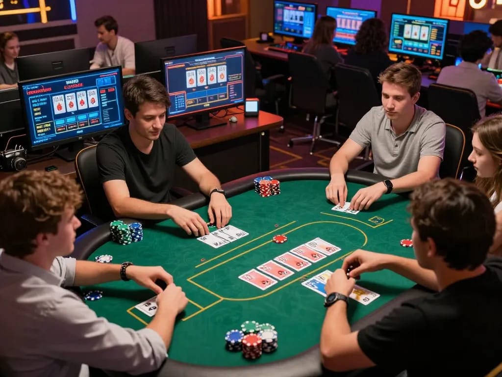 Engaging multiplayer poker session at 27G online casino, showcasing players' strategies and interactions.