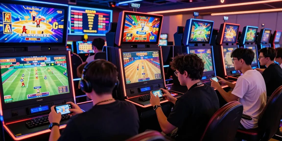 Engaging online gaming environment at https://qs88.us/ with diverse players, vibrant screens, and live betting excitement.