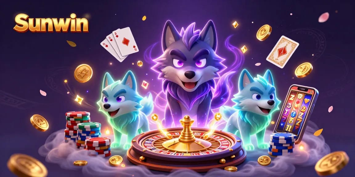 Sunwin offers an enchanting gaming experience with vibrant casino elements in a mystical illustration.