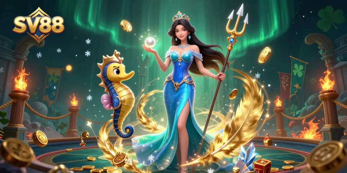 Win exciting jackpots with SV88 in this vibrant 3D underwater casino scene.