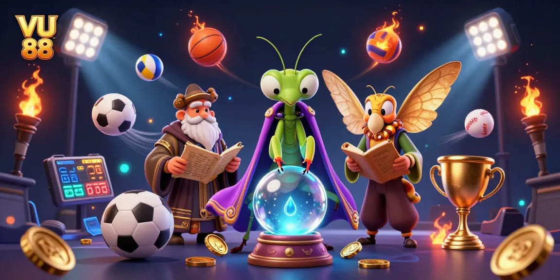 Experience VU 88 with engaging sports betting elements and dynamic characters illustrating casino excitement.