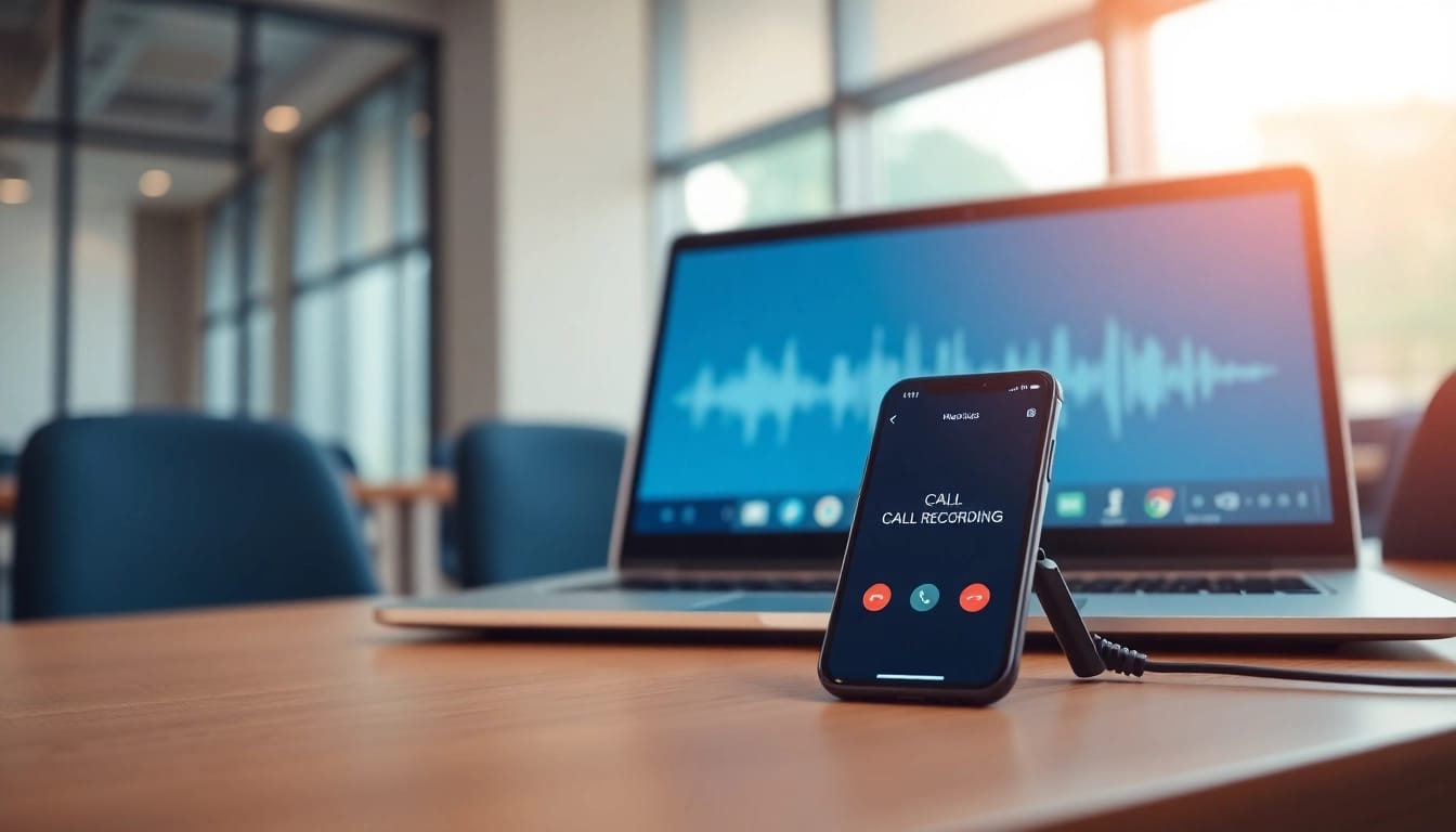 Record calls effortlessly using this modern call recording setup with smartphone and laptop.