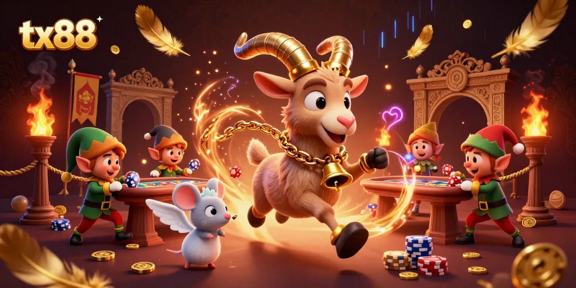 Experience tx88's festive, thrilling casino scene with unique characters and dynamic elements.