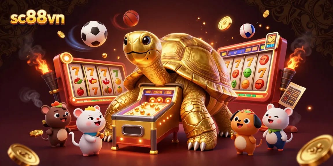 Engage with the thrilling sc88vn experience as small animals enjoy playing on a golden tortoise pinball machine.