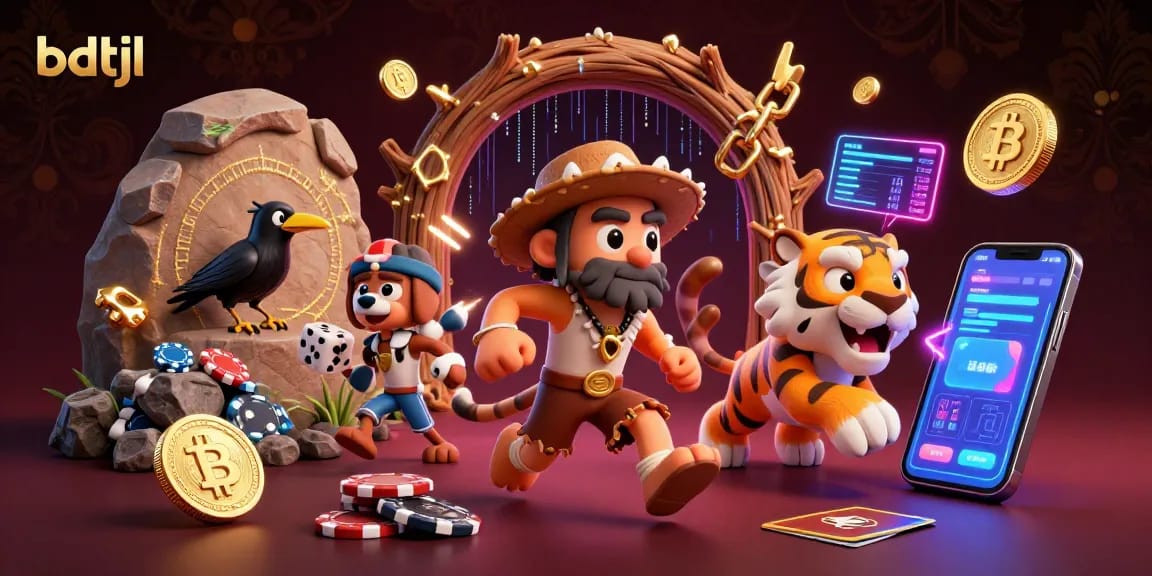 Experience the thrill of bdtjl as a caveman and sabertooth duo run a prehistoric casino filled with neon crypto elements.
