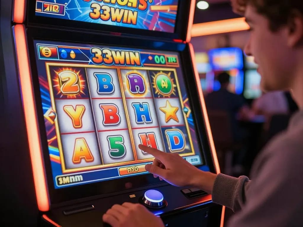Player enjoying nổ hũ 33win on a vibrant slot machine screen showcasing lively graphics and excitement