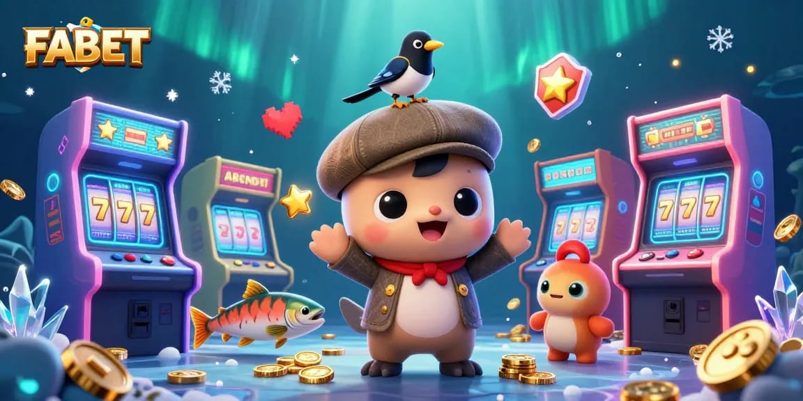 FABET engages players with vibrant slot games featuring colorful characters and dynamic elements in a rich casino scene.