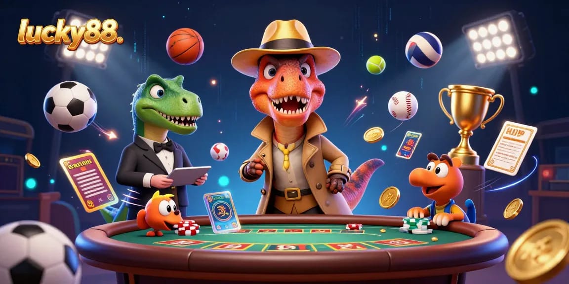 Experience thrilling bets at lucky88. with vibrant casino action featuring a velociraptor card counter.