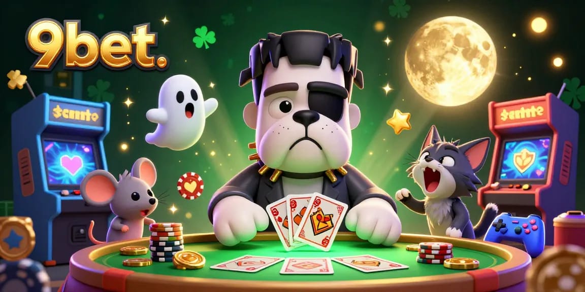 Experience thrilling moments at 9bet with a colorful casino scene featuring iconic characters and vibrant game elements.