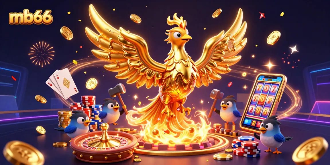 Experience the thrilling world of mb66 gaming with a golden phoenix and dynamic casino elements.