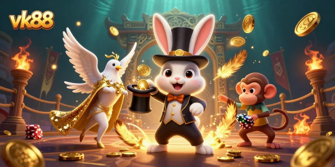 Experience excitement and winning with vk88 through vibrant characters in a lively casino scene.