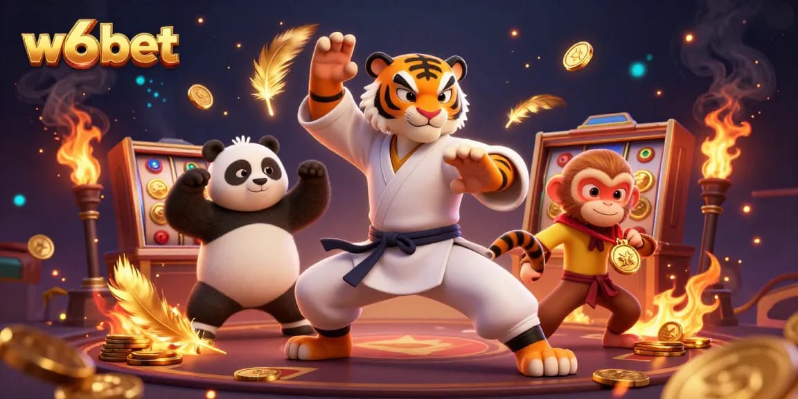 Experimente a emoção com w6bet como um tigre de kung fu e mestre panda em elementos de cassino.