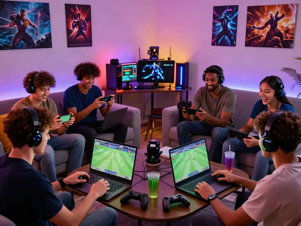 Engaged players using https://uk88win.org/ for online gaming in a cozy living room.