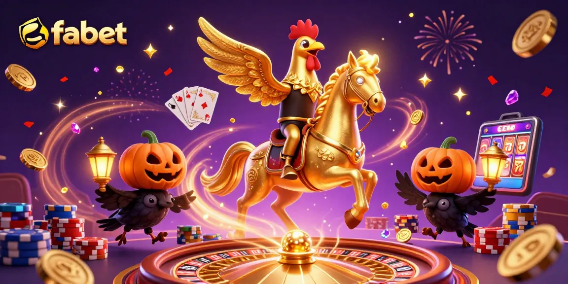 Engage with fabet's thrilling casino experience featuring golden rooster riders and magical elements.