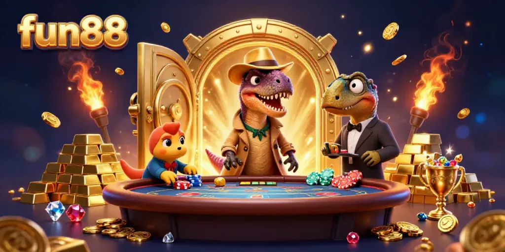 Experience thrilling gameplay at fun88 with a 3D velociraptor card counter and rich casino elements.