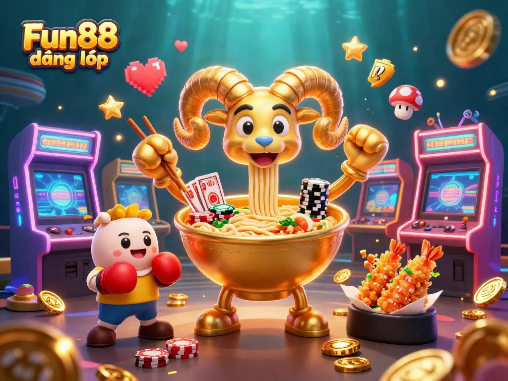 Engage in fun and excitement with Fun88 đăng nhập as gaming characters deal cards and stack chips.