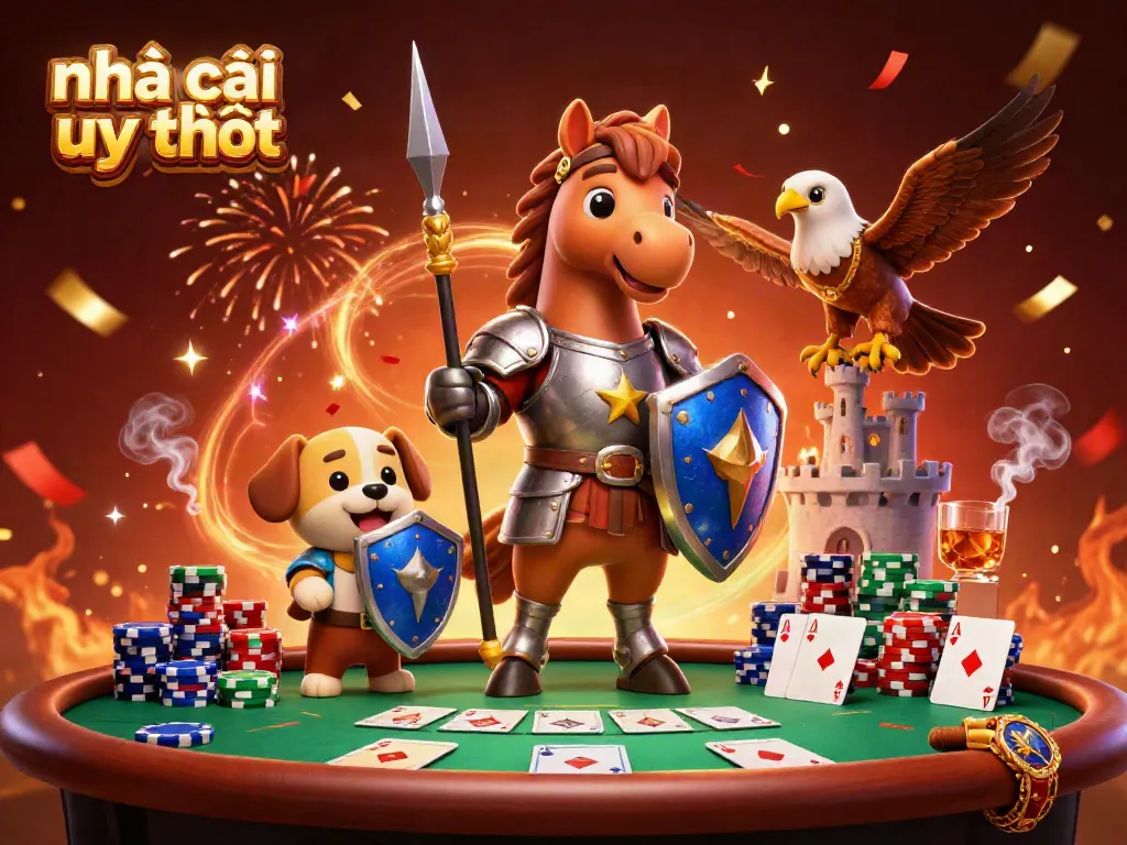 Engage in fun gaming experiences with nhà cái uy tín, featuring medieval characters and vibrant casino elements.