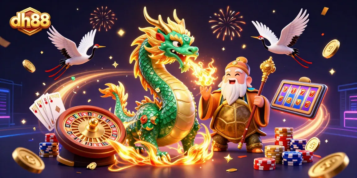 Experience thrilling gameplay at dh88 with a jade dragon and magical elements in a dynamic casino scene.