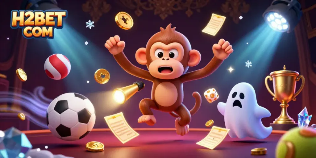 Engage in thrilling gaming at H2BET COM with gold-tinged vibrant 3D casino atmosphere.